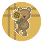 Cute Sunflower Teddy Bear Round Sticker