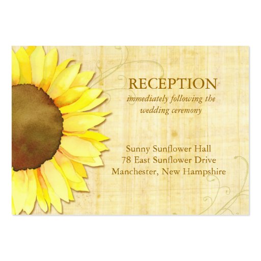 Cute Sunflower Wedding Reception Insert (3.5x2.5) Business Cards (front side)