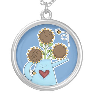 Cute Sunflowers in a Watering Can Necklace Zazzle_necklace Cute Sunflowers in a Watering Can Necklace Zazzle_necklace