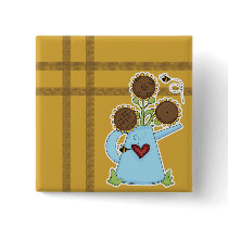 Cute Sunflowers in Watering Can buttons