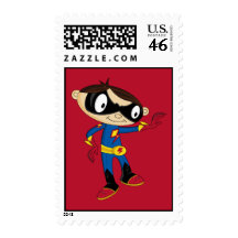 Cute Superhero Boy Postage Stamps