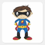 Cute Superhero Boy Square Sticker