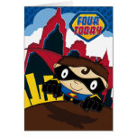 Cute Superhero in City Scene Birthday Card