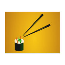Cute Sushi Roll In Corner With Chopsticks Post Card