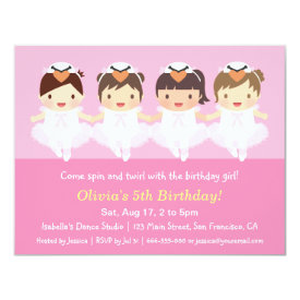 Cute Swan Ballerina Birthday Party Invitations