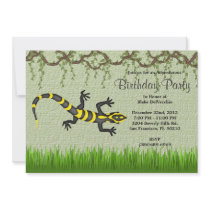 CUTE Sweet Black Lizard Vines Jungle Birthday Invitation