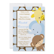 cute sweet blue brown safari baby shower invite