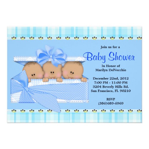 CUTE Sweet Blue Triplets Baby Shower Personalized Announcements