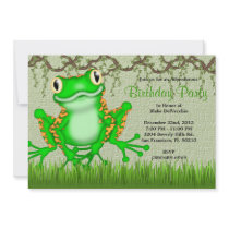 CUTE Sweet Green Frog Vines Jungle Birthday Personalized Announcement
