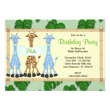 CUTE Sweet Green Girrafe Birthday Announcements