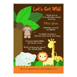 Cute Sweet Jungle Animals Baby Boy Baby Shower Personalized Invite