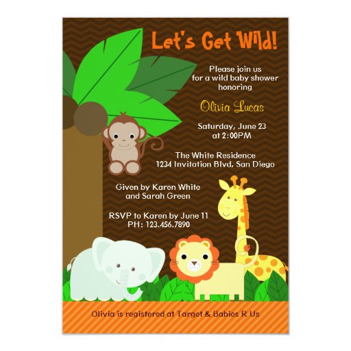 Cute Sweet Jungle Animals Baby Boy Baby Shower Personalized Invite