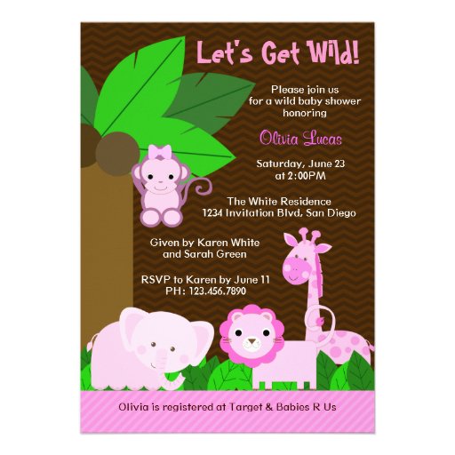 Cute Sweet Jungle Animals Baby Girl Baby Shower Personalized Announcement