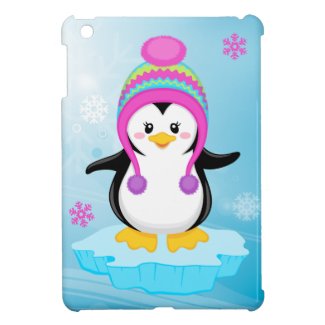 cute sweet little girl bundled up penguin cartoon iPad mini cover