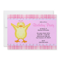 CUTE Sweet Pink card with Yellow Duck Birthday Announcement