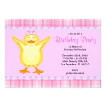 CUTE Sweet Pink card with Yellow Duck Birthday Invitation