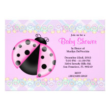 CUTE Sweet Pink Lady Bug Baby Shower Personalized Announcement