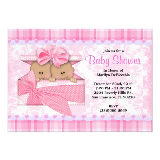 CUTE Sweet PINK Twins Baby Shower Invitation