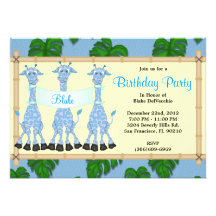 CUTE Sweet Plush Baby Blue Girrafe Birthday Custom Invitations