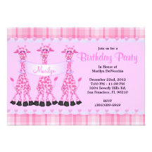 CUTE Sweet Plush Pink Girrafe Birthday Custom Announcements