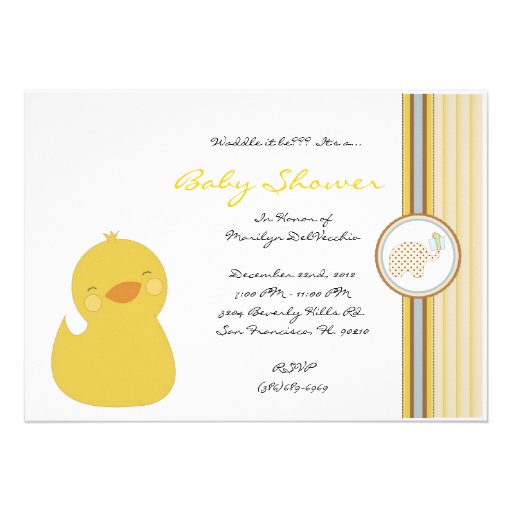 CUTE Sweet Yellow Ducky Baby Shower Personalized Invites