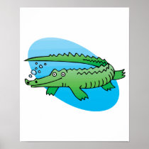cute swimming alligator poster