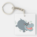 Cute Swimming Cartoon Hippo Acrylic Keychain