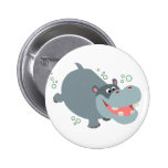 Cute Swimming Cartoon Hippo Button Badge
