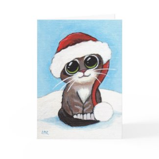 Cute Tabby Kitten Wearing Santa Hat Christmas Card card