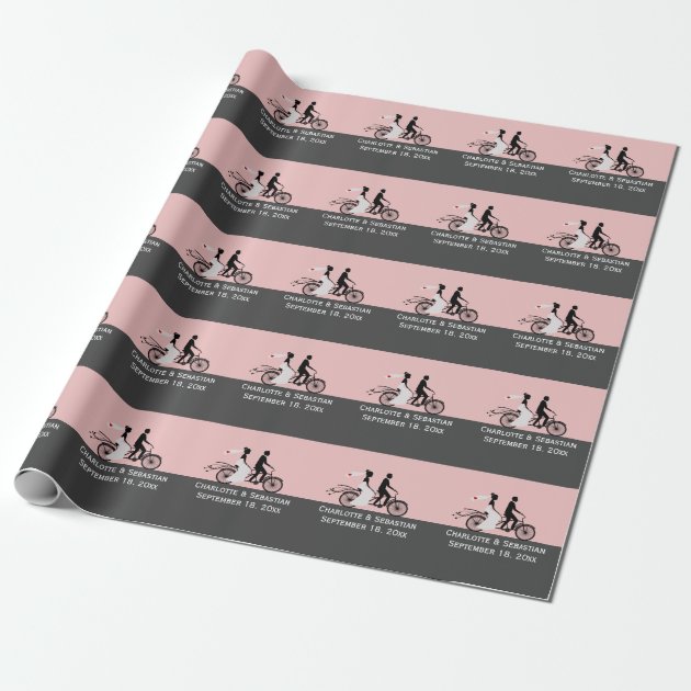 Cute Tandem Bike Bride And Groom Wedding Wrapping Paper 2/4