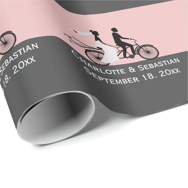 Cute Tandem Bike Bride And Groom Wedding Wrapping Paper 1/4