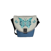 Cute Teal Blue Butterflies on Mini Messenger Bag at Zazzle