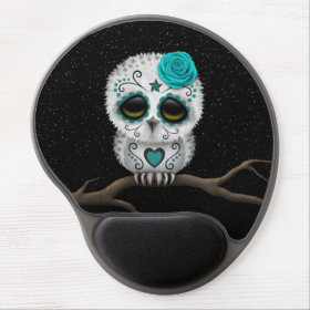 Cute Teal Day of the Dead Sugar Skull Owl Stars Gel Mouse Pad