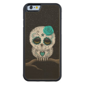 Cute Teal Day of the Dead Sugar Skull Owl Stars Carved® Maple iPhone 6 Bumper