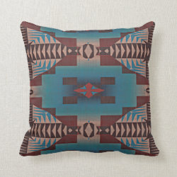 Cute Teal Rustic Cabin Native Indian Tribe Pattern Pillow