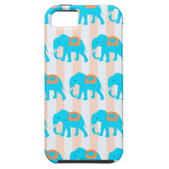 Cute Teal Turquoise Blue Elephants on Peach Stripe iPhone 5 Cover