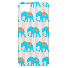 Cute Teal Turquoise Blue Elephants on Peach Stripe iPhone 5 Cases