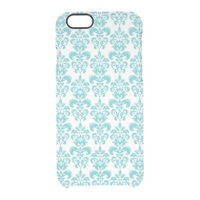 Cute Teal White Vintage Damask Pattern 2 Clear iPhone 6/6S Case