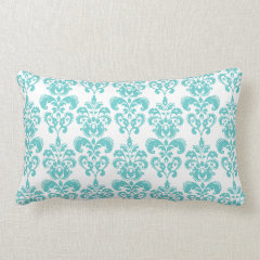 Cute Teal White Vintage Damask Pattern 2 Throw Pillows