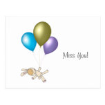 Cute Teddy and Balloons Cartoon Art Post Card