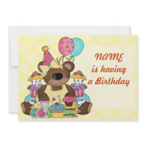 Cute Teddy Bear Birthday Party Personalized Invite