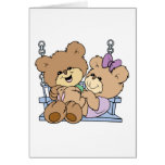 cute teddy bear couple romance on bench swing greeting card