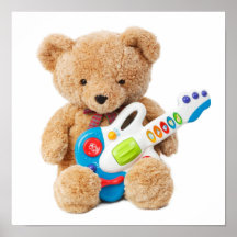 Cute Teddy Bear Guitar Poster