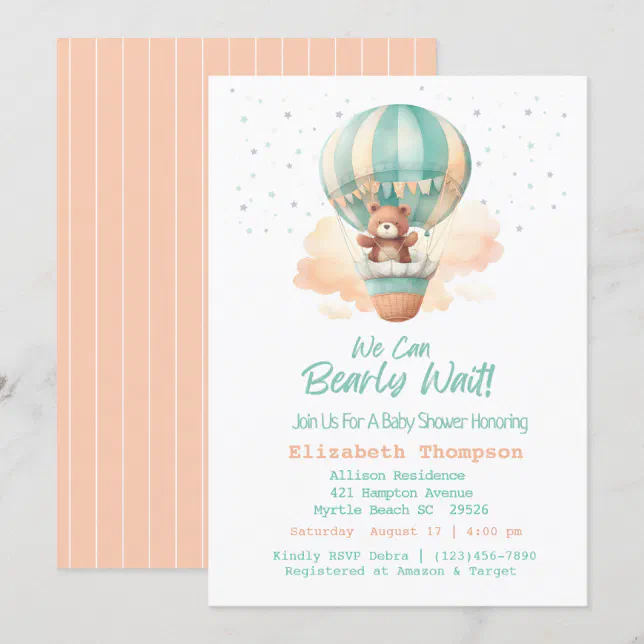 Cute Teddy Bear Hot Air Balloons Baby Shower Invitation Zazzle