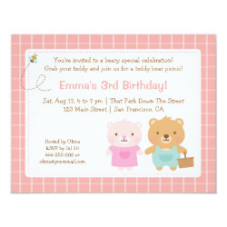 Cute Teddy Bear Picnic Kids Party Birthday 4.25x5.5 Paper Invitation Card