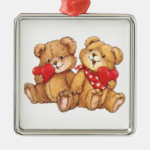 Cute Teddy Bear Valentine Couple Christmas Ornaments