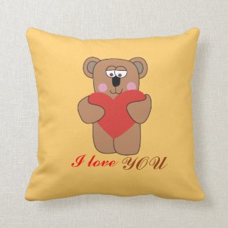 Cute Teddy Bear with Heart Brown Love Pillows