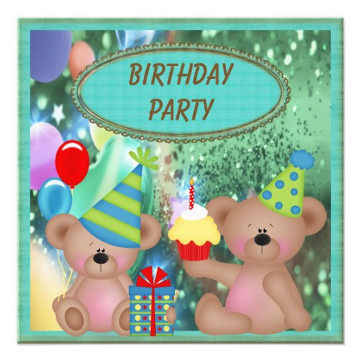 Cute Teddy Bears Birthday Party Personalized Announcement