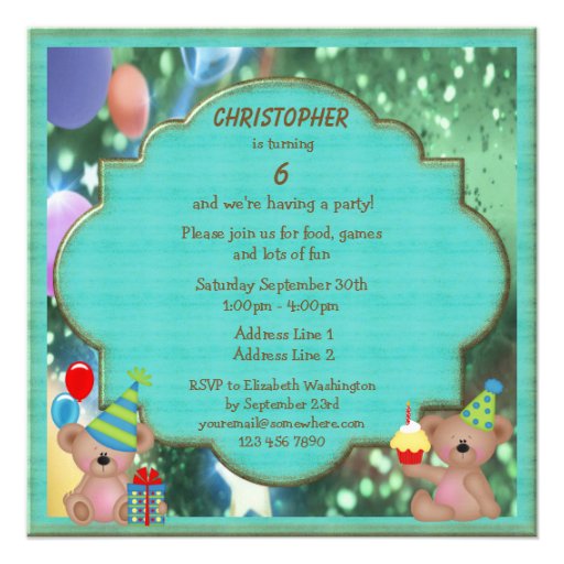 Cute Teddy Bears Birthday Party Personalized Announcement