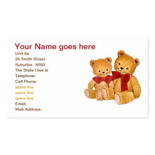 Cute Teddy Bears Business Cards (front side)